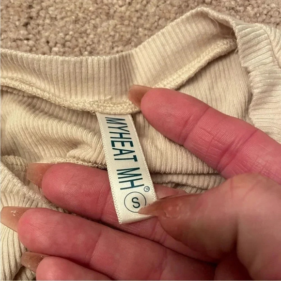 CREAM MYHEAT NH SLEEVELESS RIBBED SIDE RUCHED MINI DRESS SIZE SMALL - Picture 5 of 14